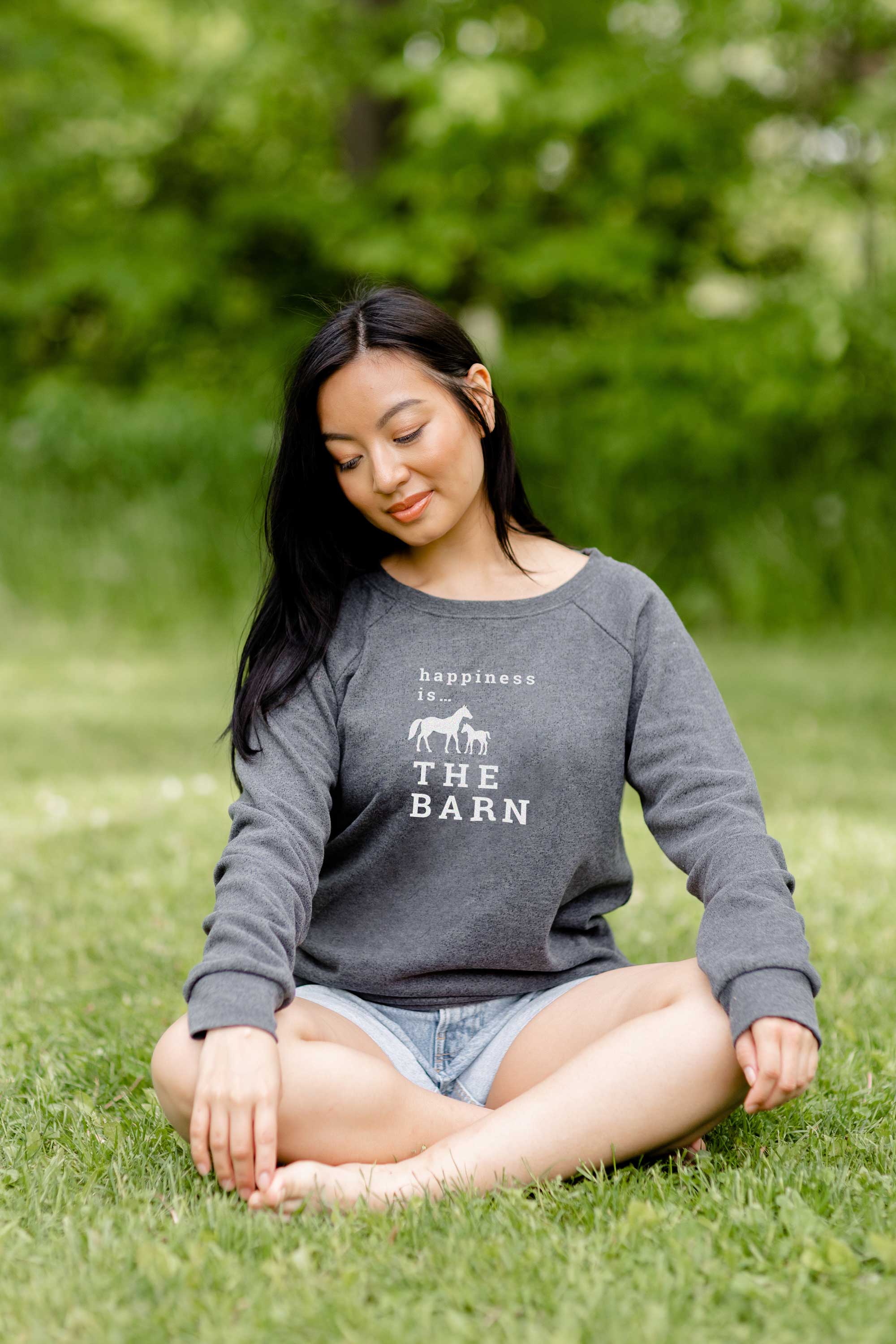 Women's Happiness is the barn Crew Sweatshirt Charcoal