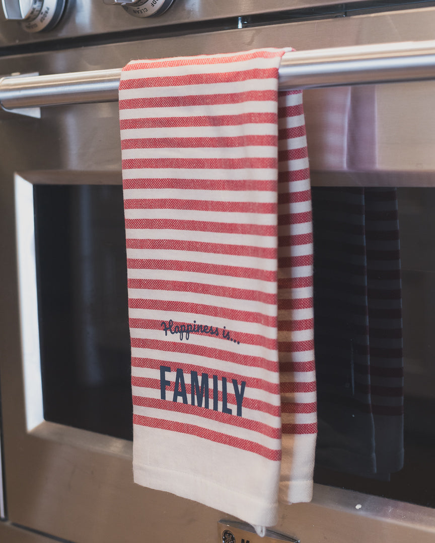 Tea Towel Family Striped, Red