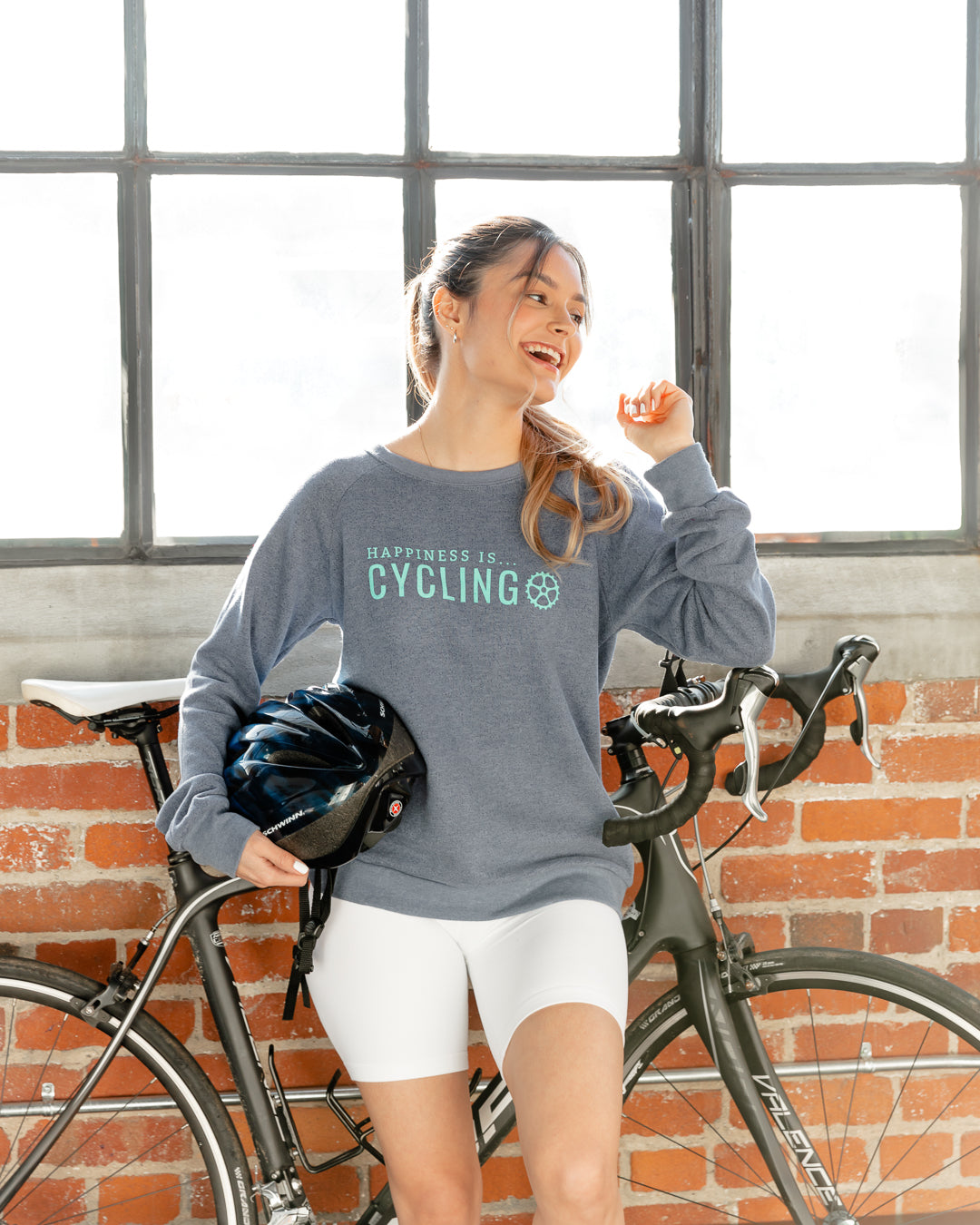 Women&#39;s Cycling Crew Sweatshirt, Heather Navy