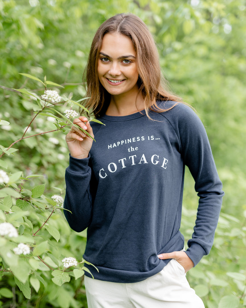 Women&#39;s Happiness is the Cottage Crew Sweatshirt True Navy