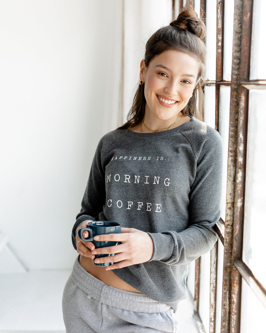 Happiness is morning coffee Crew Sweatshirt charcoal