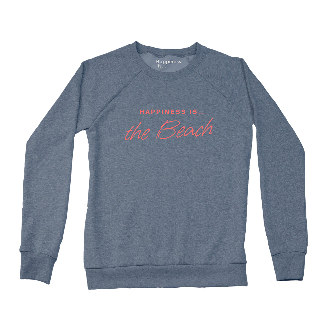 Women's Happiness is the Beach Crew Sweatshirt Heather Navy