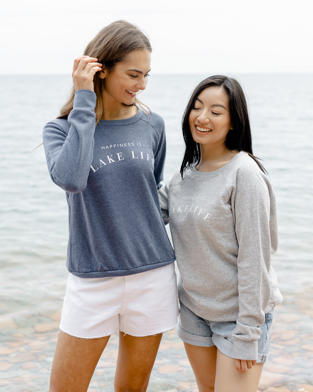 Women's Happiness Lake Life Crew Sweatshirt Heather Navy Grey
