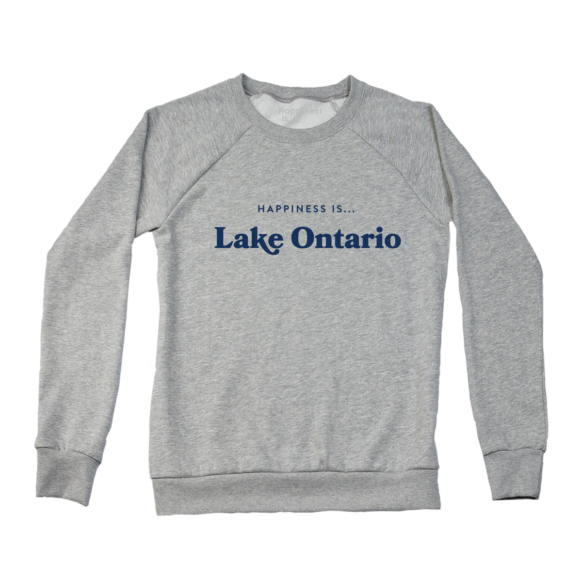 Women's Lake Ontario Crew Sweatshirt, Heather Grey with Blue