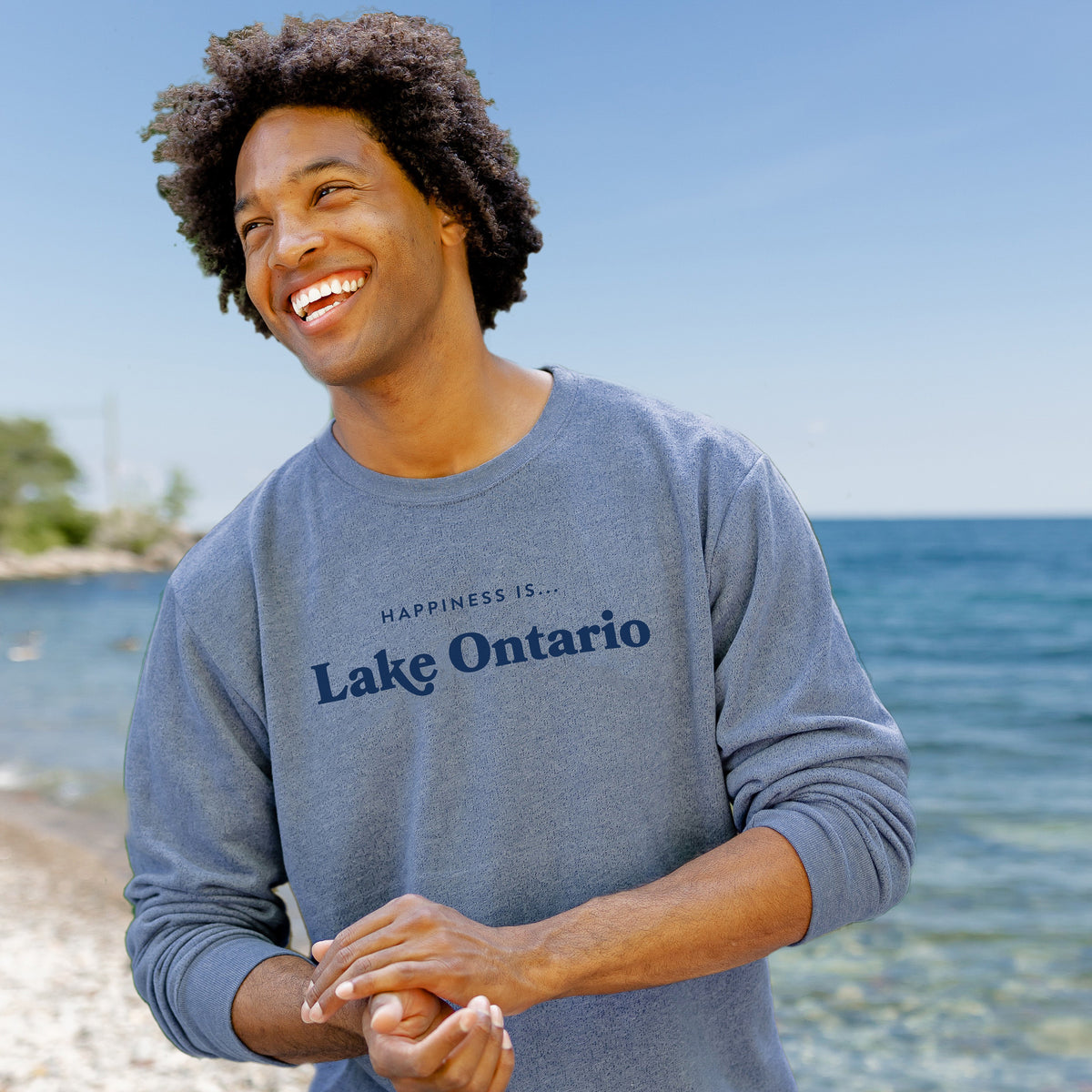 Men’s Lake Ontario Crew Sweatshirt, Heather Navy