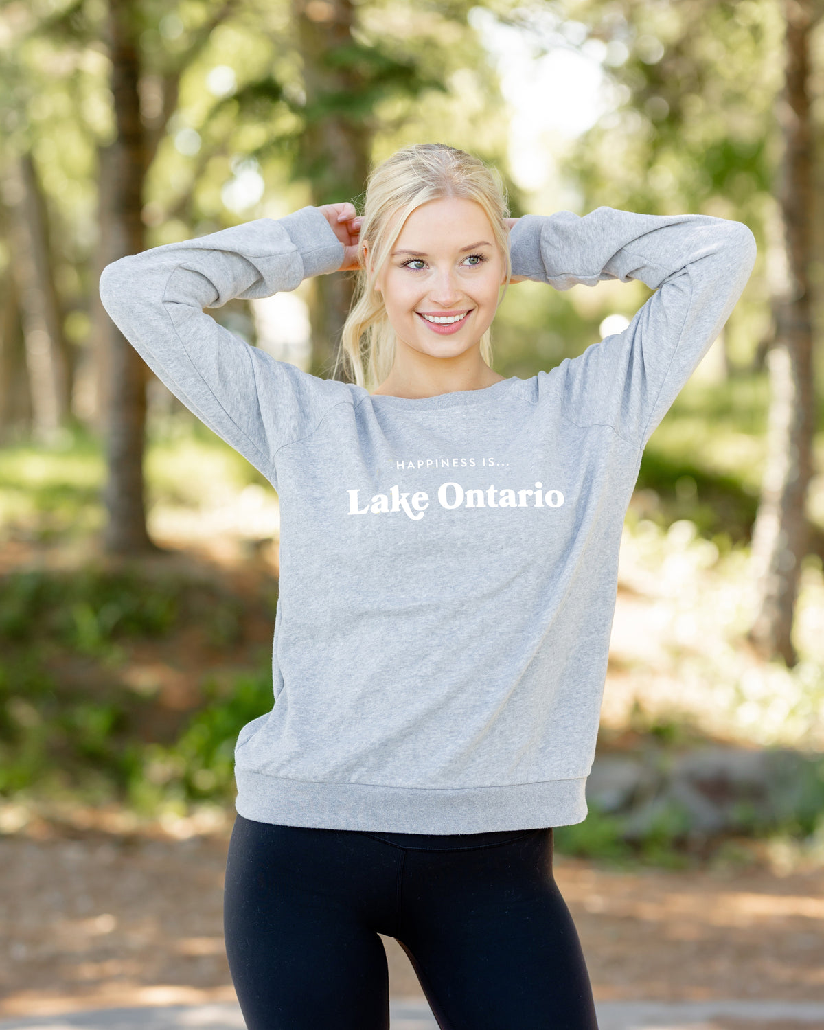 Women's Lake Ontario Crew Sweatshirt, Heather Grey with White