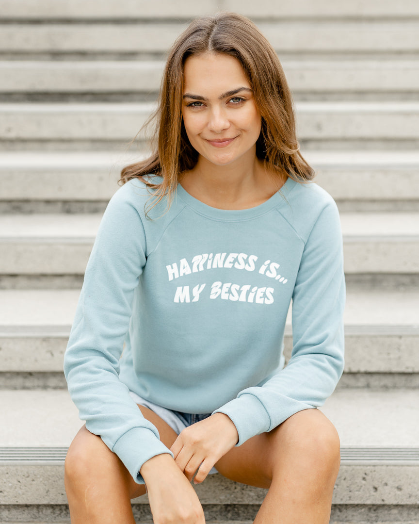 Happiness is my besties Crew Sweatshirt Teal