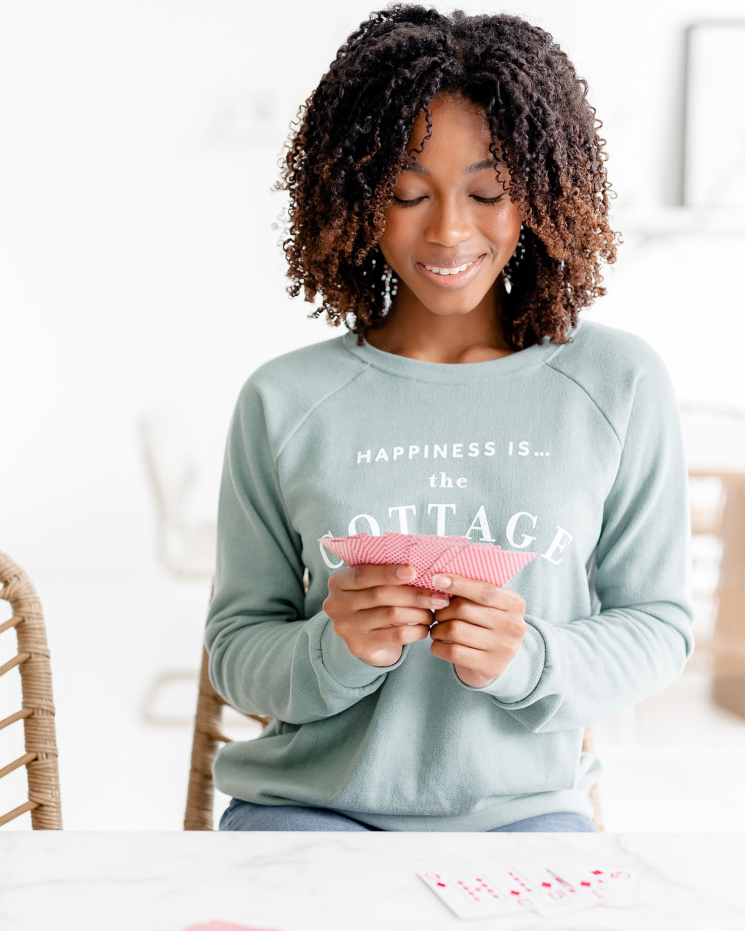 Women's Happiness is the Cottage Crew Sweatshirt Sage