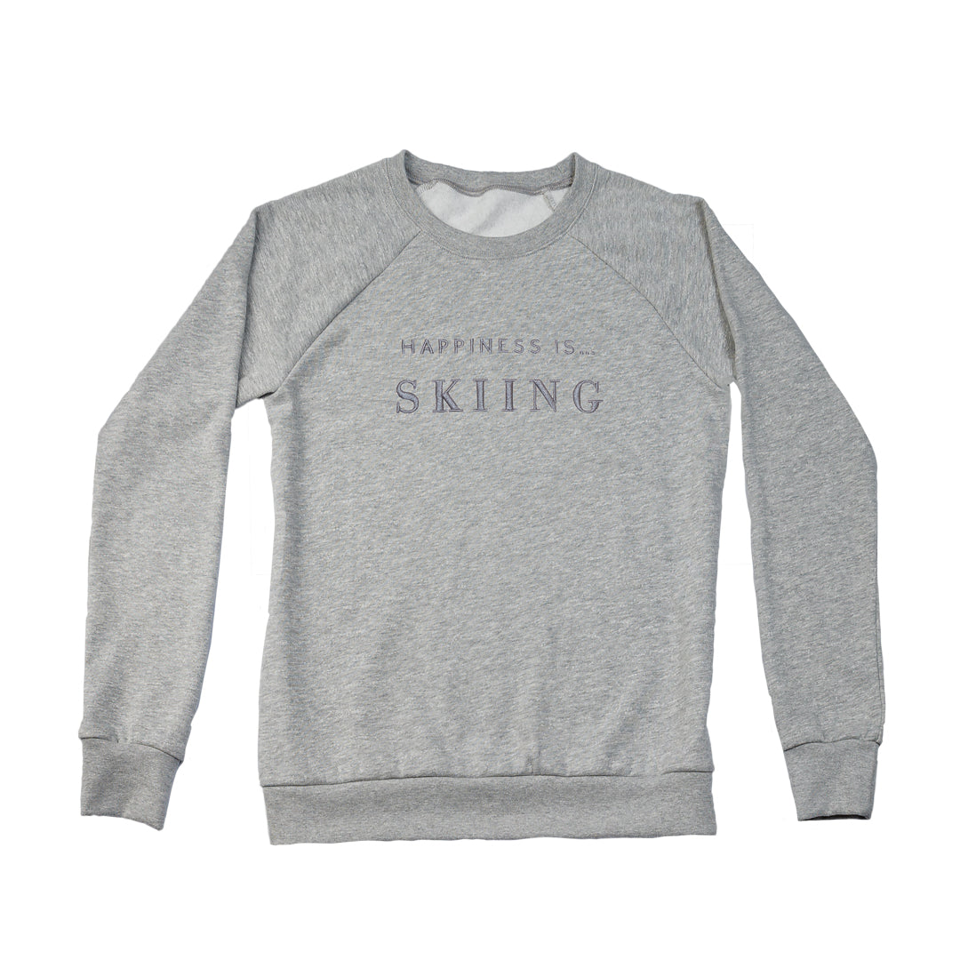 Women's Skiing Crew Sweatshirt, Heather Grey Embroidered