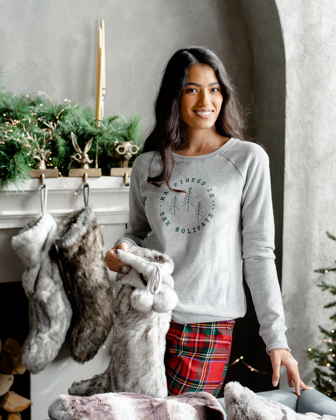 Women&#39;s Holiday Trees Crew Sweatshirt, Heather Grey