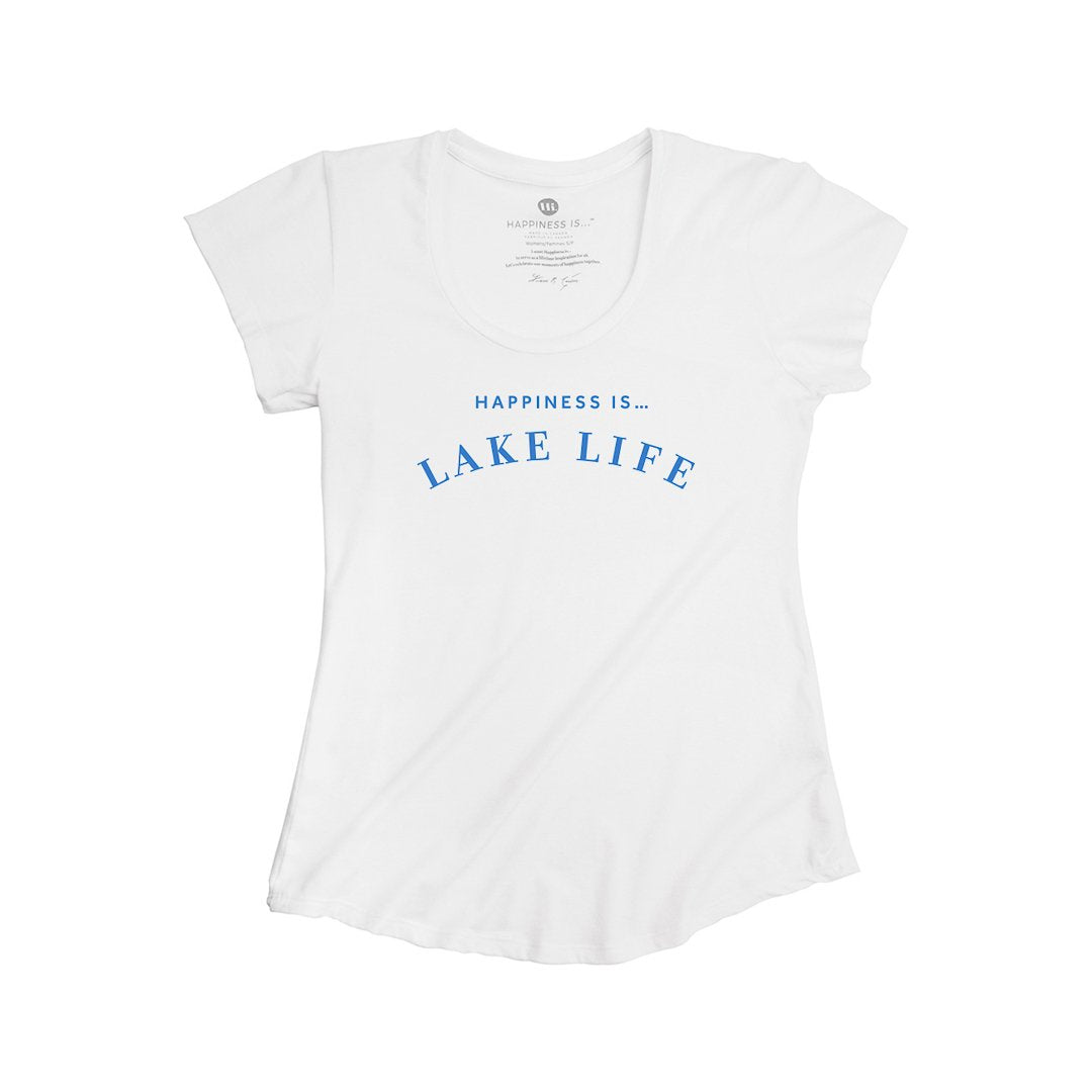 Women's Lake Life Scoop T, White with Blue
