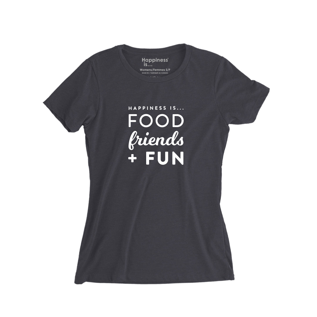 Women's Fun, Food, Friends T-Shirt, Vintage Black
