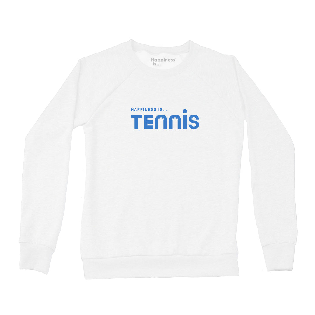 Women&#39;s Tennis Crew Sweatshirt, White with Blue