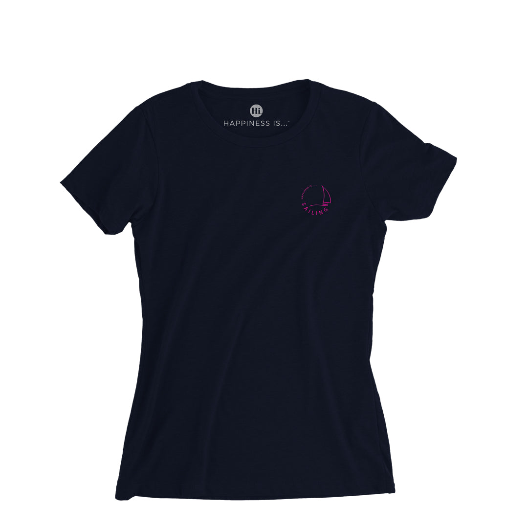 Women&#39;s Sailing T-Shirt, Navy with Pink