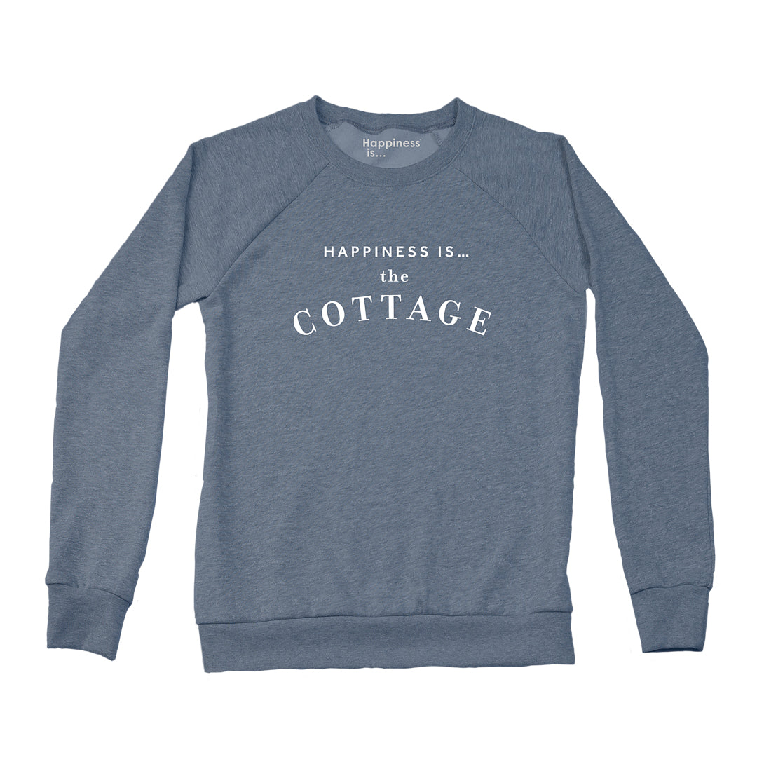 Women's Happiness is the Cottage Crew Sweatshirt, Heather Navy