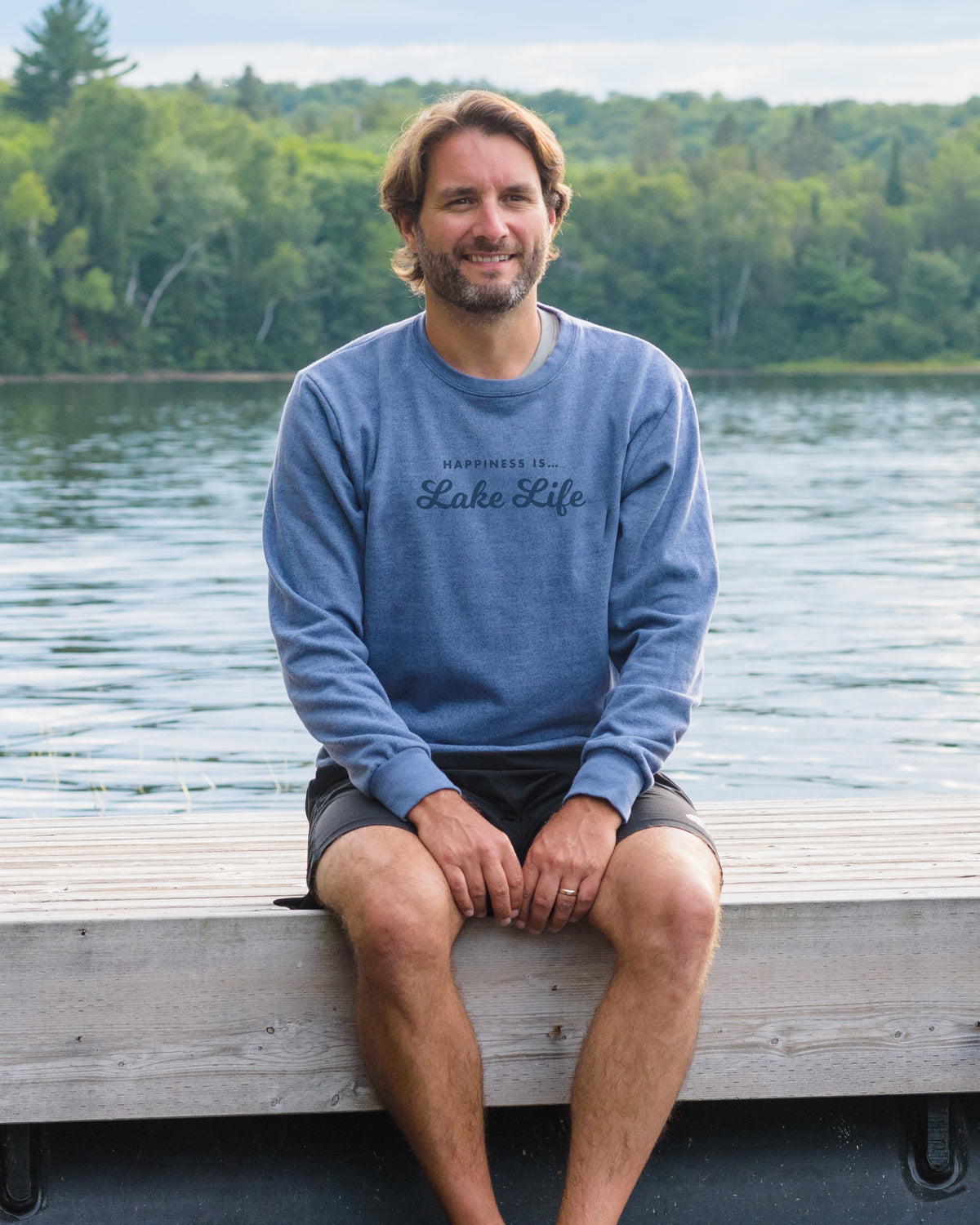 Men&#39;s Lake Life Crew Sweatshirt, Heather Navy