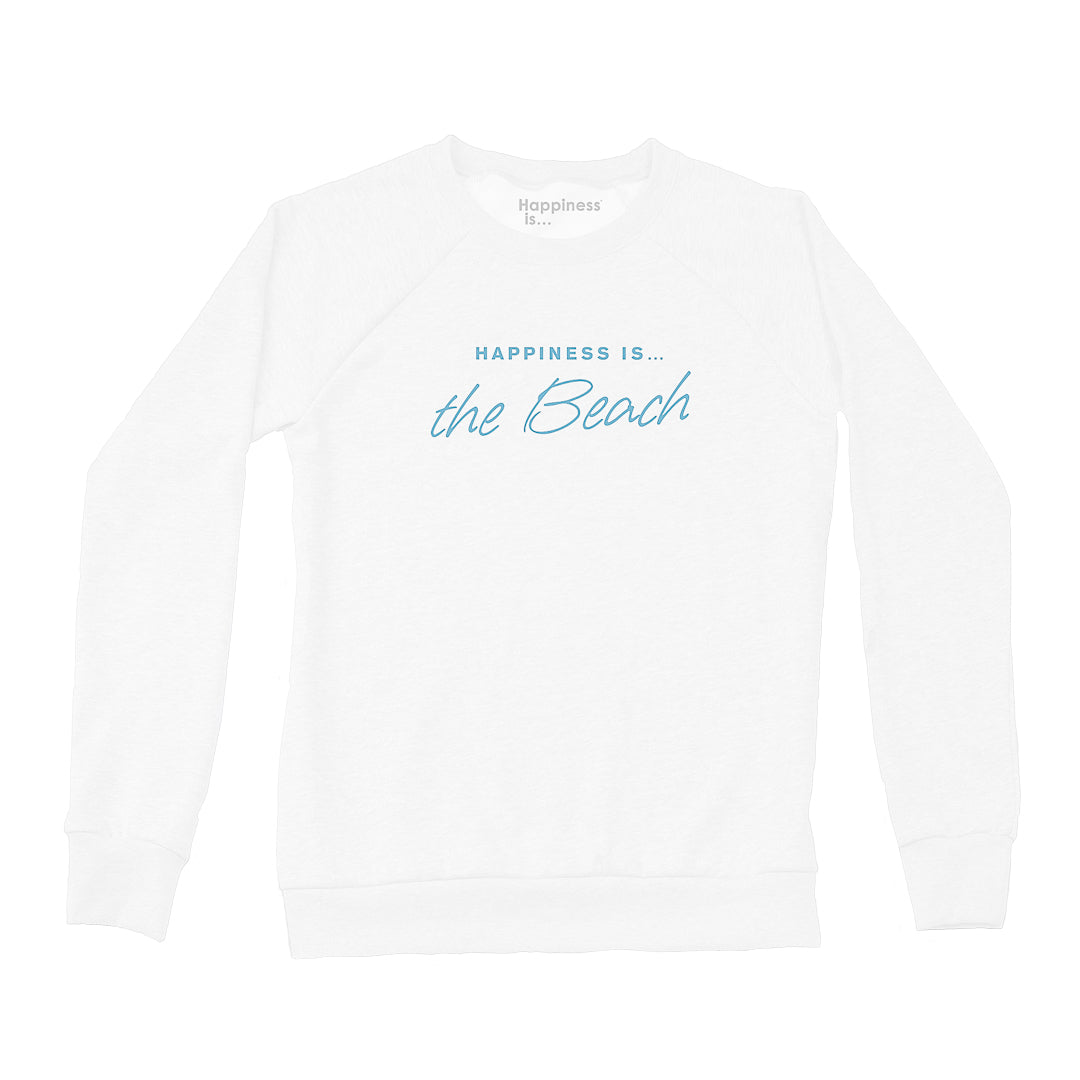 Happiness is the Beach Crew Sweatshirt White