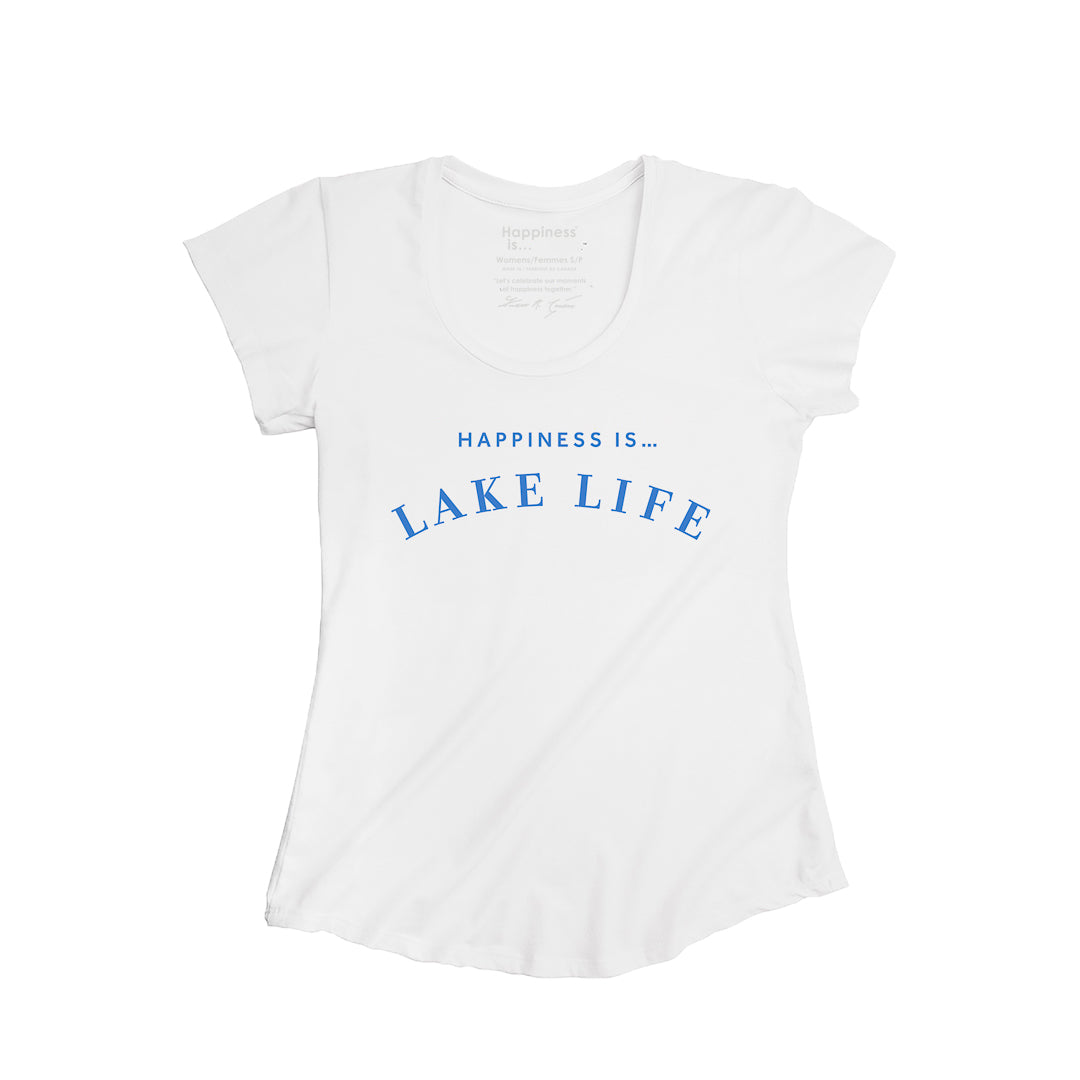 Women's Lake Life Scoop T, White with Blue